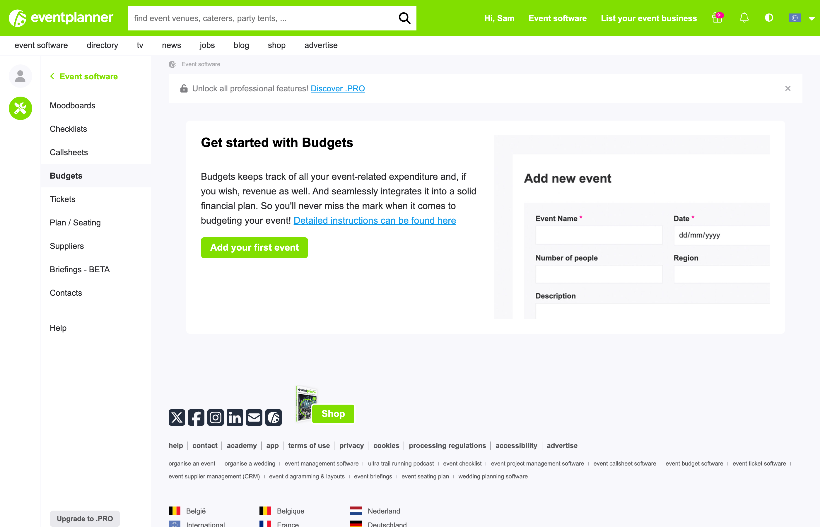 Budgets voordat je een event hebt